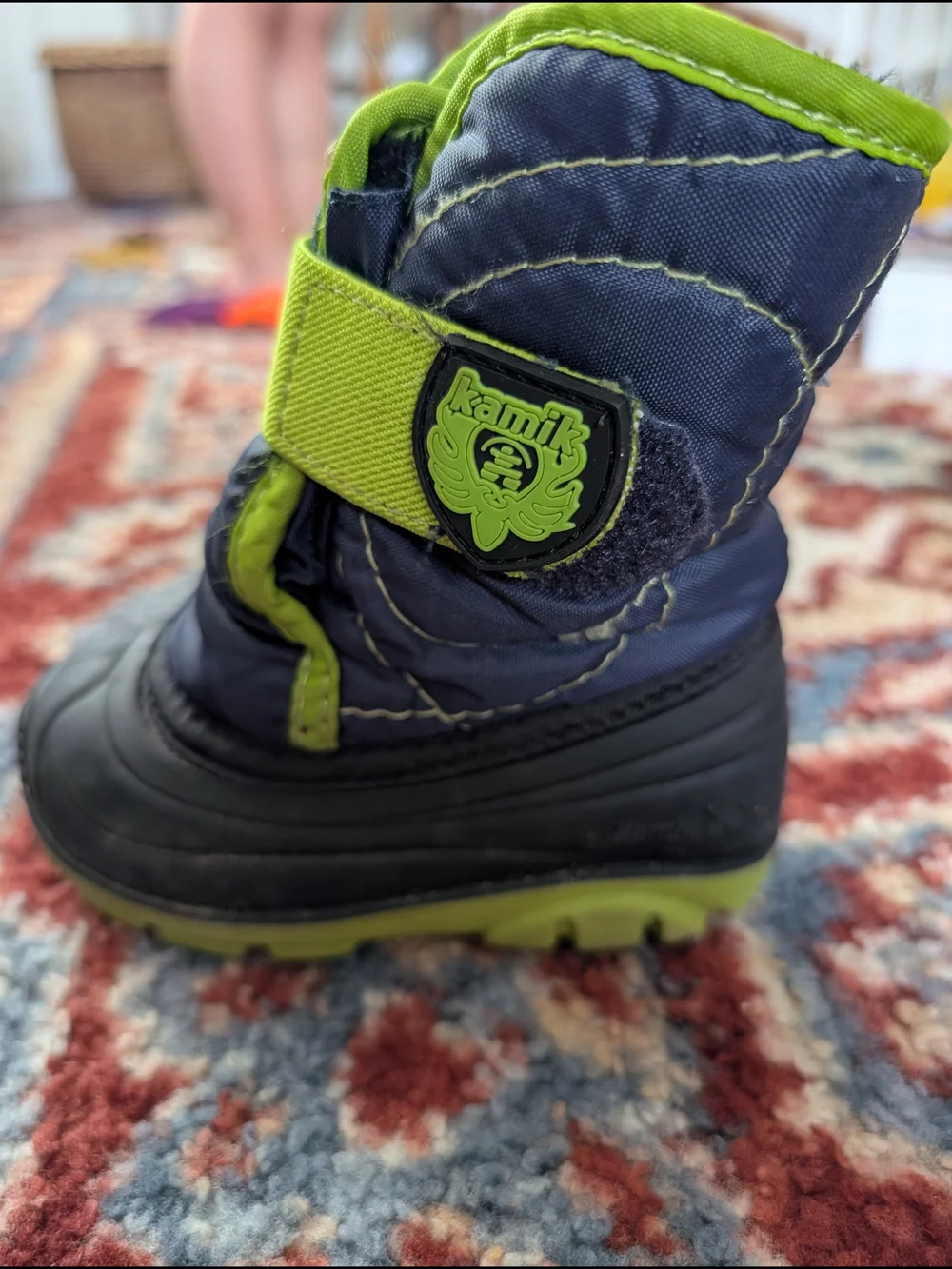 Kamik Snowbug Navy and Neon Green Winter Boots